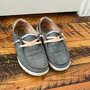 Hey Dude Gray and Pink Loafers with Slip-On Design women’s size 8